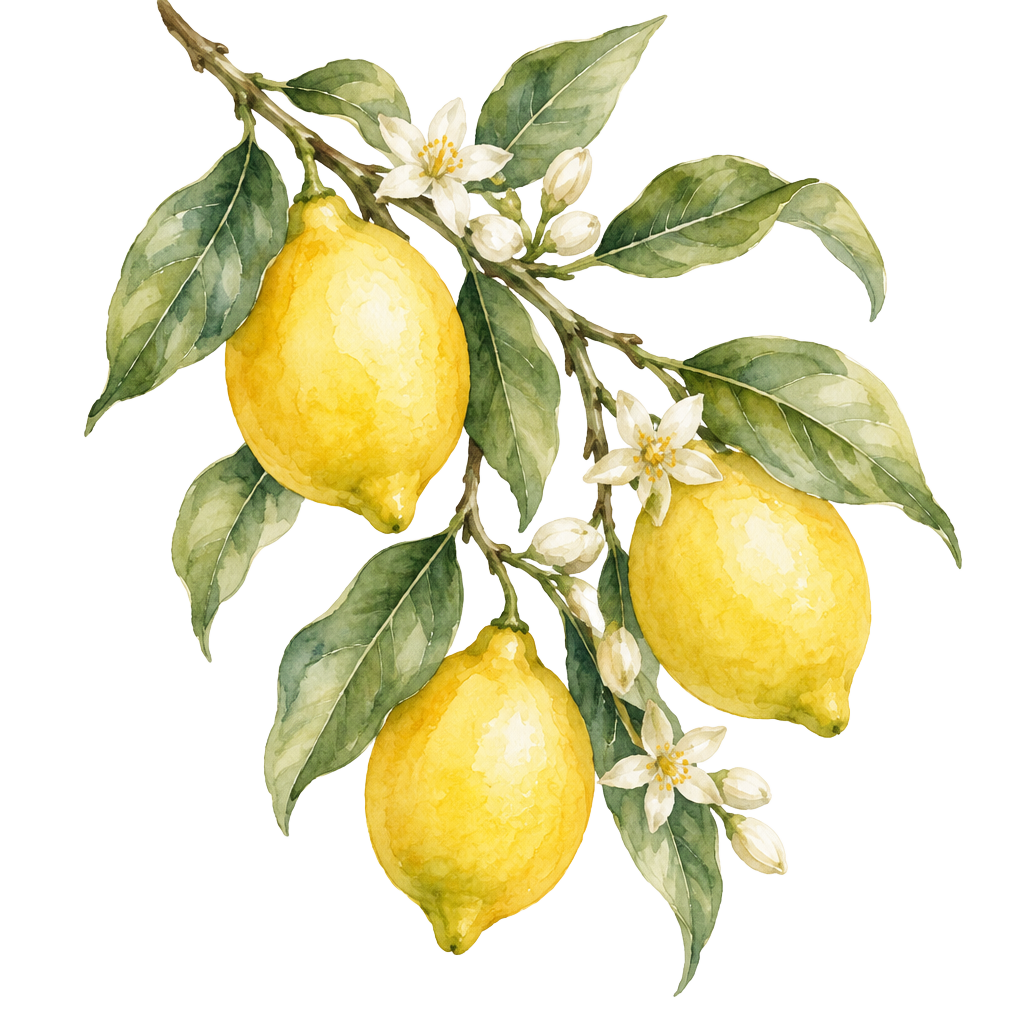 Watercolor Sicilian lemon branch